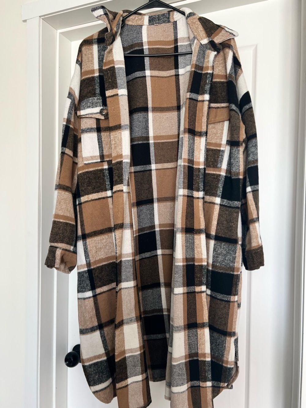 Plaid Longline Shacket Jacket in Brown/Black